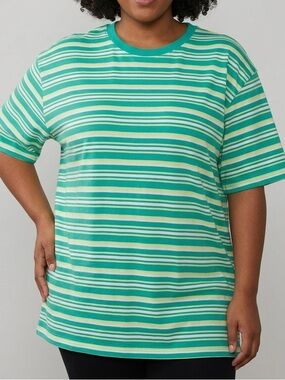 😍SHOW SPECIAL GEORGE Green Striped Crew Neck Short Sleeve T-Shirt 2X